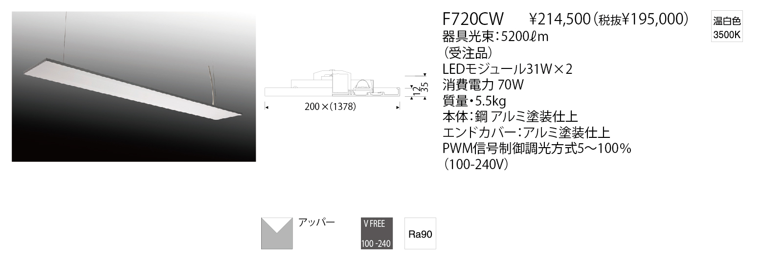 F720CW LED FLAT SUSPENSION エンドユニットA 3500K | 株式会社YAMAGIWA