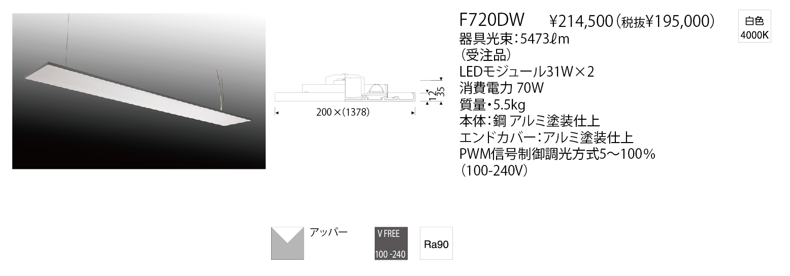 F720DW LED FLAT SUSPENSION エンドユニットA 4000K | 株式会社YAMAGIWA